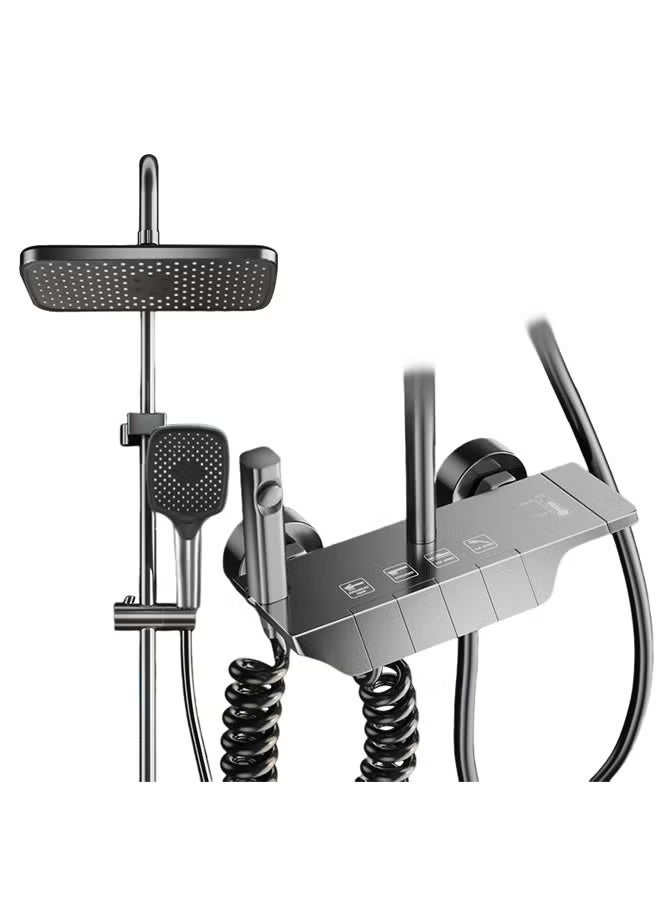 Shower System Thermostatic, 4-Function Piano Key Wall-Mounted Shower Set, with 12" Shower Head, 3 Function Hand Shower, Bath Mixers and Bidet Sprayers Brass Body（Gun Gray） - Image 1