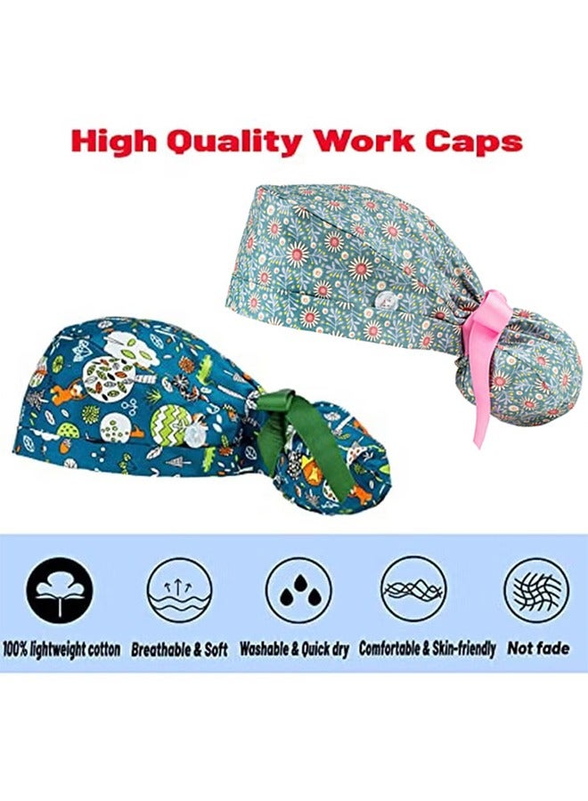 2 Pack Working Cap with ons and Sweatband Adjustable, Cotton Working Hats with Adjustable Ponytail Pack, Head Covers Shower Caps, Sweatband Ribbon Tie Back Hats for Long Hair Women - Image 4