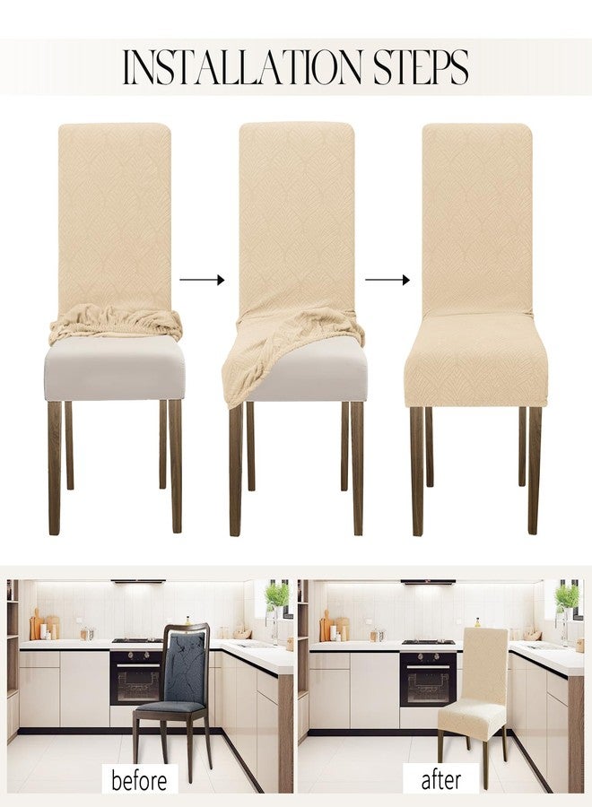 MOSAYT 100% Waterproof Dining Room Chair Covers Set of 4, Super Fit Stretch Jacquard Parson Chairs Slipcovers Removable Washable Chair Seat Protectors for Home, Kitchen, Banquet (Beige) - Image 5