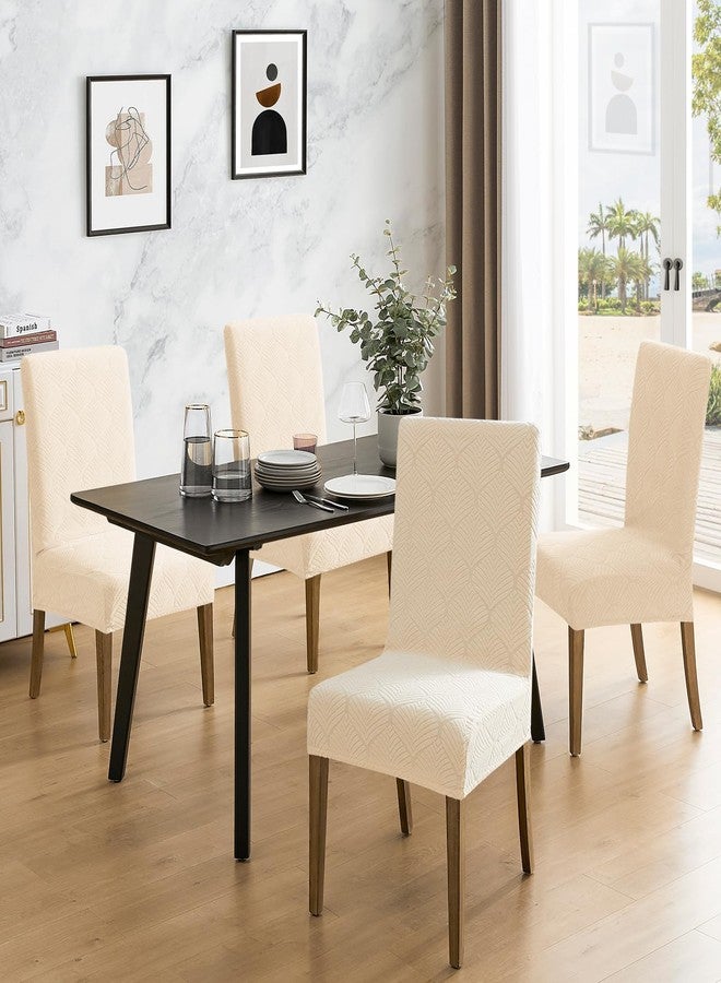 MOSAYT 100% Waterproof Dining Room Chair Covers Set of 4, Super Fit Stretch Jacquard Parson Chairs Slipcovers Removable Washable Chair Seat Protectors for Home, Kitchen, Banquet (Beige) - Image 2