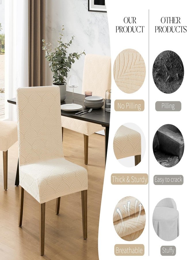 MOSAYT 100% Waterproof Dining Room Chair Covers Set of 4, Super Fit Stretch Jacquard Parson Chairs Slipcovers Removable Washable Chair Seat Protectors for Home, Kitchen, Banquet (Beige) - Image 4