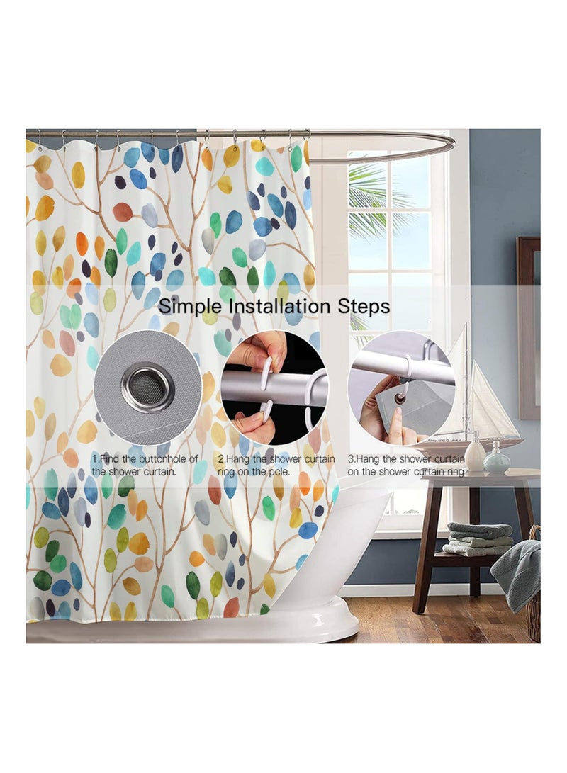 Excefore Colorful Leaves Spots on Branches Shower Curtain Sets, Abstract Ivory Color Background Bathroom Curtains, Modern Minimalist Bath Curtain, Waterproof Fabric with 12 Hooks 72x72 Inches - Image 3