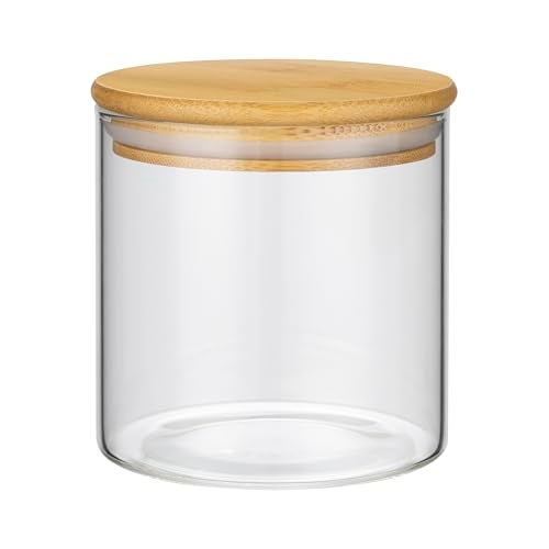 piconesper 1PC Small Glass Storage Jars with Airtight Lids, 18 fl oz (550ml) Cute Clear Glass Storage container with bamboo Lid, Glass Pantry Canister for Beans, Rice, Sugar, Cookie Coffee and etc - Image 1