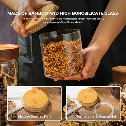 piconesper 1PC Small Glass Storage Jars with Airtight Lids, 18 fl oz (550ml) Cute Clear Glass Storage container with bamboo Lid, Glass Pantry Canister for Beans, Rice, Sugar, Cookie Coffee and etc - Image 4