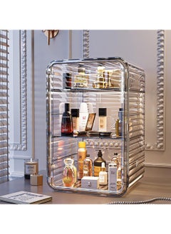 LEDIN Cosmetic storage box, acrylic transparent cosmetic display cabinet, adjustable baffle storage cabinet, suitable for cosmetics, skin care products, decorations, bags (Transparent brown)  - Image 1