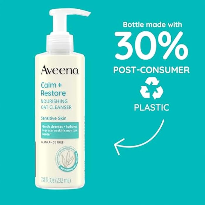 Aveeno Calm + Restore Facial Cleanser for Sensitive Skin, Hydrating Gentle Milky Face Cleanser with Nourishing Oat and Feverfew, Hypoallergenic Formula, Fragrance Free, 7.8 fl oz - Image 5
