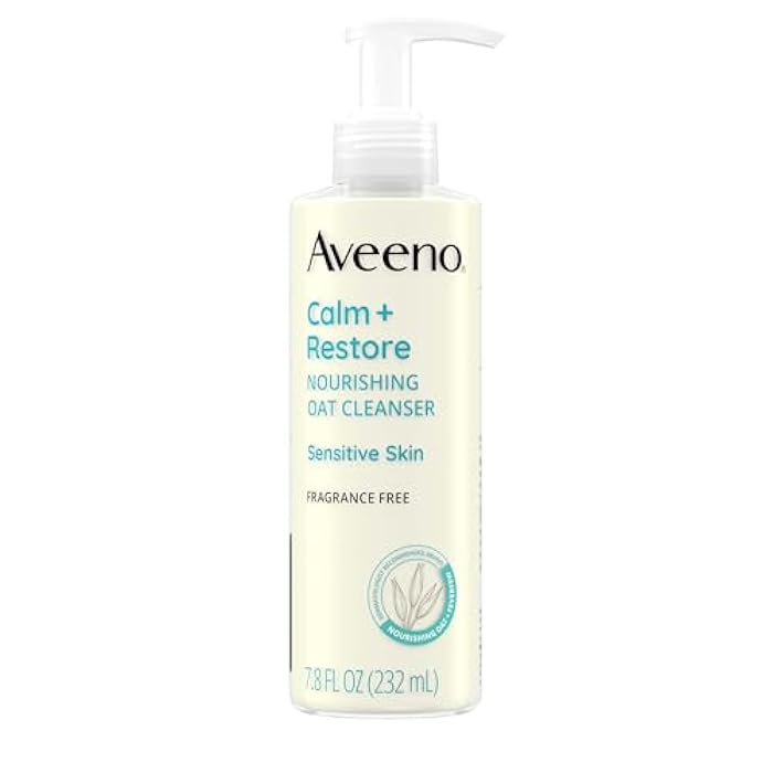 Aveeno Calm + Restore Facial Cleanser for Sensitive Skin, Hydrating Gentle Milky Face Cleanser with Nourishing Oat and Feverfew, Hypoallergenic Formula, Fragrance Free, 7.8 fl oz - Image 1