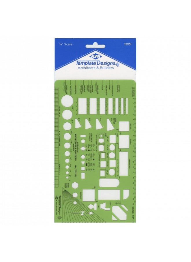 Alvin ALVIN Architects & Builders Template, Drawing Template Stencil, Fixtures Plan Design - 5.25 x 9.25 Inches  - Image 1
