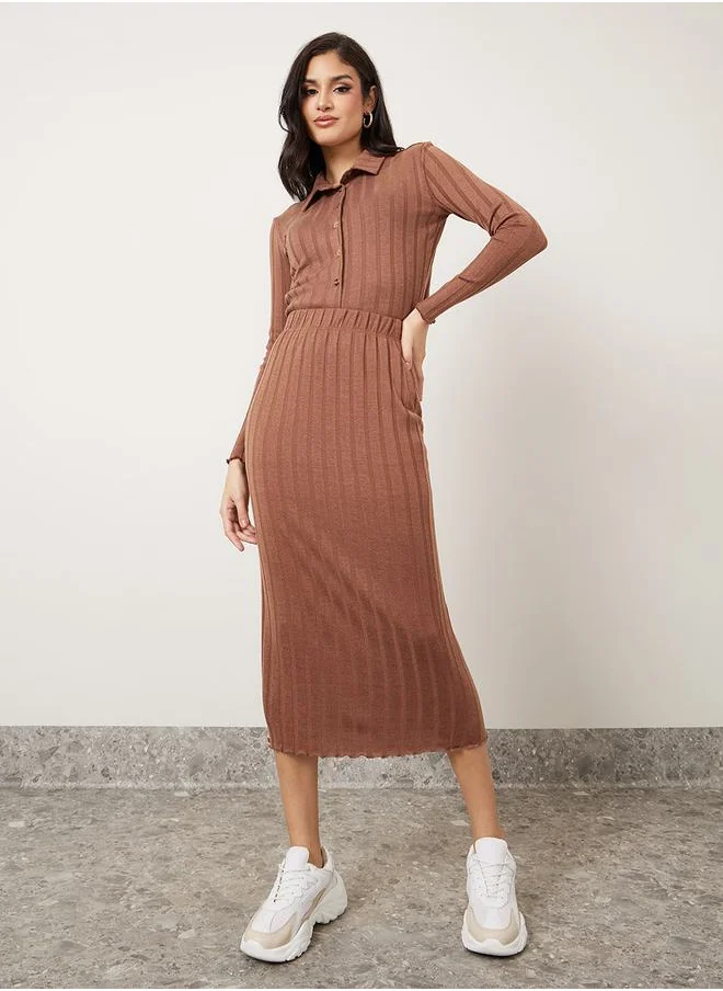 Styli Ribbed Knit High Rise Midi Skirt