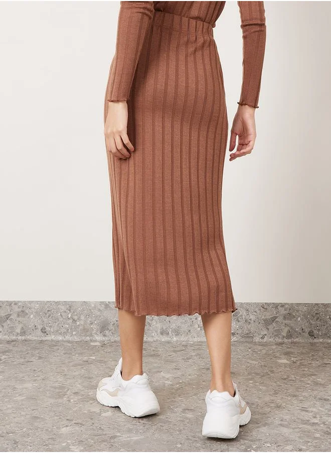 Styli Ribbed Knit High Rise Midi Skirt