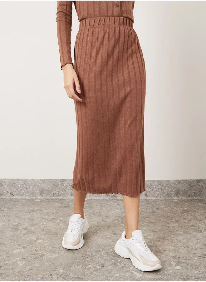Styli Ribbed Knit High Rise Midi Skirt