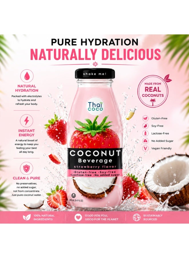Thai Coco Coconut Beverage Strawberry Flavor 280 ml Pack of 24 - Image 3