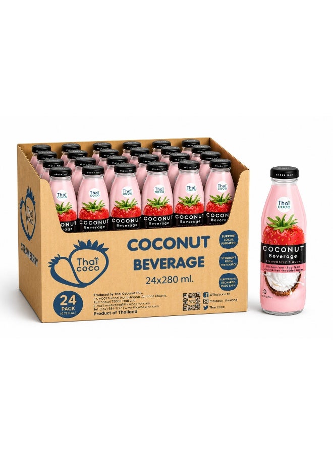 Thai Coco Coconut Beverage Strawberry Flavor 280 ml Pack of 24 - Image 1