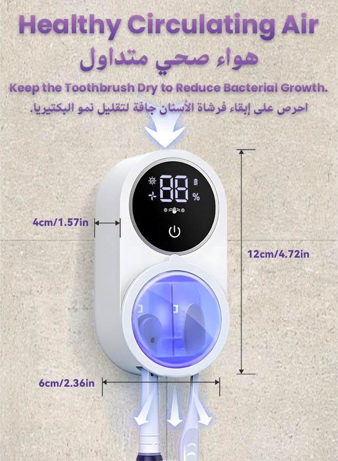 nafas Toothbrush Sanitizer Holder UV Cleaning and Air Drying Wall Mounted Holder, 2 Toothbrush Slots, LED Display Portable Recharegeable Toothbrush Holders for Bathroom, Home, Office and Travel - Image 4