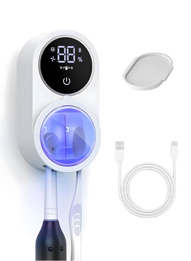 nafas Toothbrush Sanitizer Holder UV Cleaning and Air Drying Wall Mounted Holder, 2 Toothbrush Slots, LED Display Portable Recharegeable Toothbrush Holders for Bathroom, Home, Office and Travel - Image 1