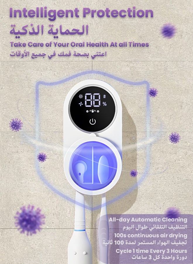 nafas Toothbrush Sanitizer Holder UV Cleaning and Air Drying Wall Mounted Holder, 2 Toothbrush Slots, LED Display Portable Recharegeable Toothbrush Holders for Bathroom, Home, Office and Travel - Image 2