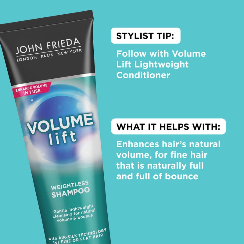 John Frieda Volume Lift Weightless Shampoo, Lightweight Volumizing Shampoo with Air-Silk Technology for Fine or Flat Hair, Adds Natural Fullness, Safe for Color-Treated Hair, 8.45 Oz - Image 3