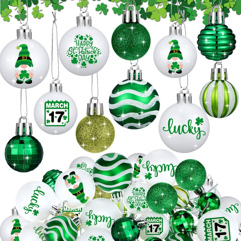 VIHOSE 40 Pcs St Patricks Day Ball OrnamentLucky Shamrock Ornaments for TreeGreen White Clover Hanging DecorationsAssorted Plastic Hanging Balls Decors for Irish Festival Home Party Festival - Image 2