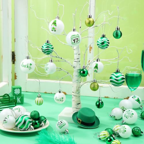 VIHOSE 40 Pcs St Patricks Day Ball OrnamentLucky Shamrock Ornaments for TreeGreen White Clover Hanging DecorationsAssorted Plastic Hanging Balls Decors for Irish Festival Home Party Festival - Image 3
