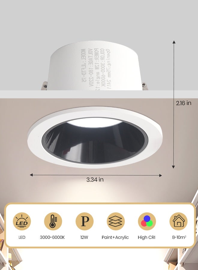 YATAI LIGHTING ضوء سقف LED، مصباح سقف دائري 12 واط، 4500 كلفن أبيض محايد، تحكم بالزر، هيكل أكريليك وألمنيوم، تركيبة سقف عصرية لغرفة النوم، غرفة الطعام، الممر، 2.16 بوصة، أبيض - Image 2