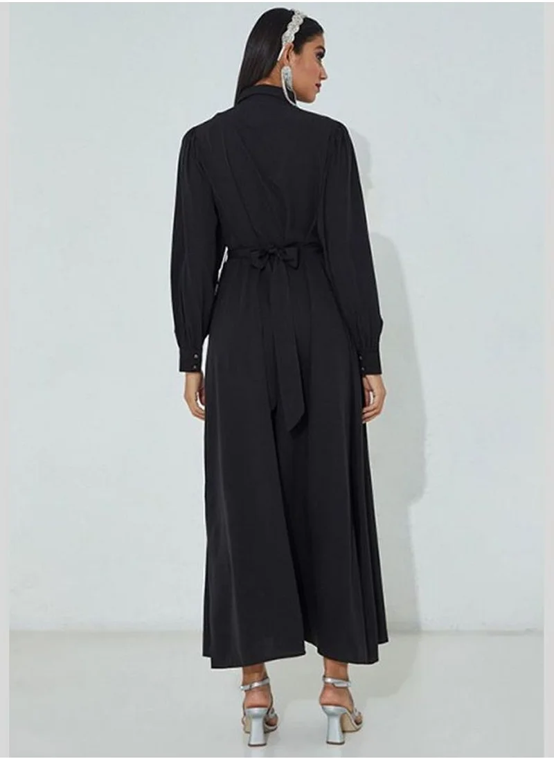 ايروبوستال Collared Neck with Waist Belt Long Dress