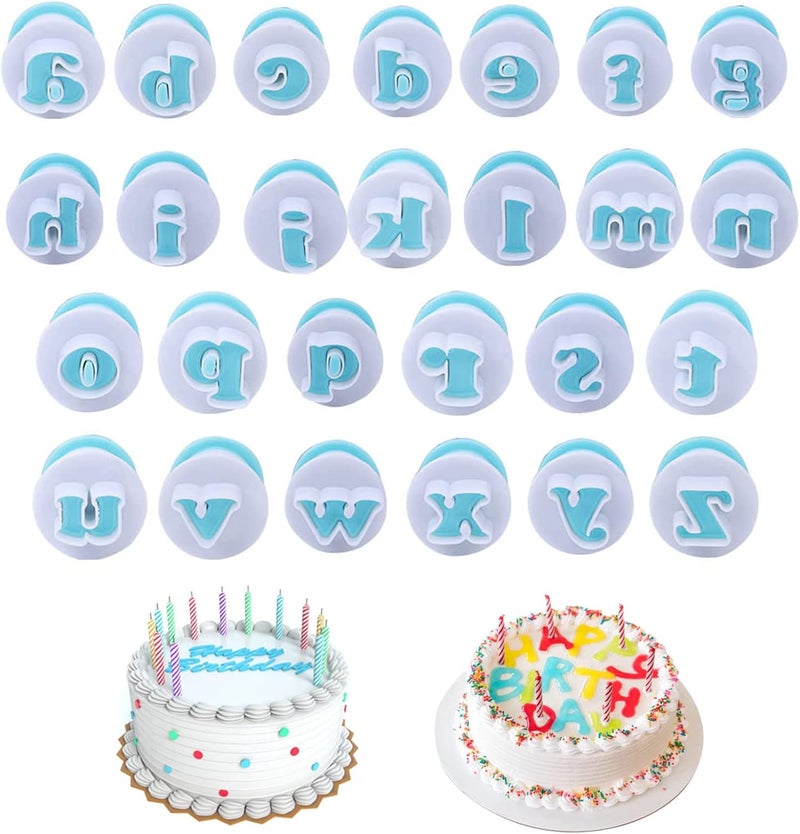 26 Pcs Edible Letters for Cake Decorating, Letters Chocolate Cake Mold Alphabet Cake Stamp Tool for Baking Decoration (Lower Case Letters)