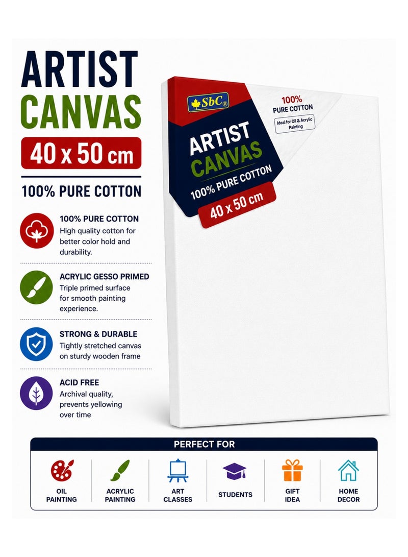 SBC 1-Piece Pure Cotton Artist Canvas Board 40x50cm Size - Image 1