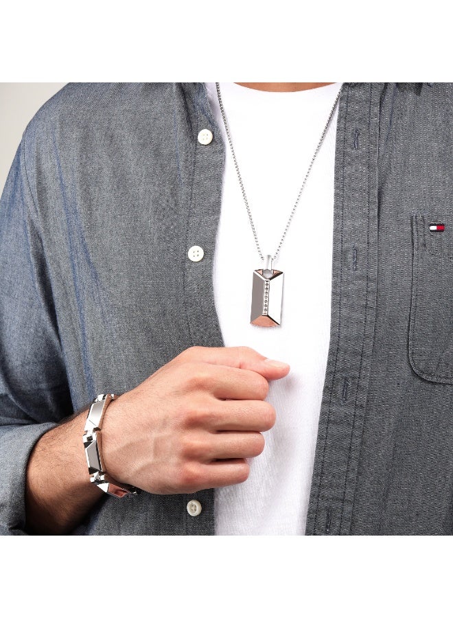 بوليس سوار فضي هندسي بقطع متعددة للرجال - Image 2