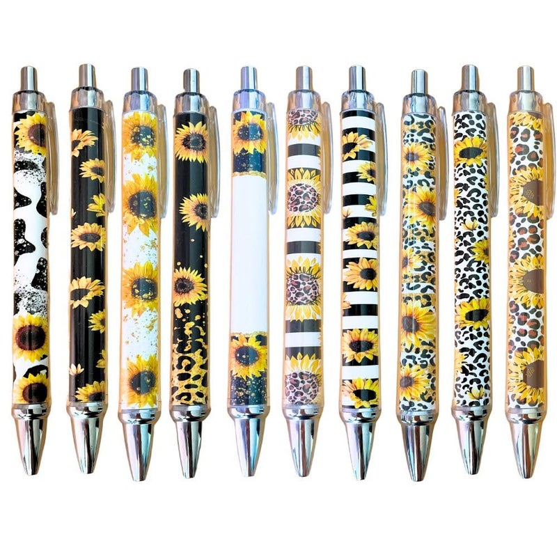 YJ PREMIUMS 10PC Sunflower Pens Sunflowers Pen for Women Teacher Appreciation Gifts Work Office Desk Classroom Decor Supplies Stationary Set Accessories Party Favors Theme for Writing Journal Planning Notepad - Image 1