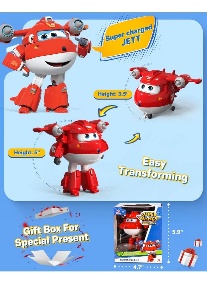 SUPER WINGS - ألعاب طائرة جيت المتحولة مقاس 5 بوصات، طائرة إلى روبوت، الموسم الرابع، ألعاب المتحولون، هدايا للأطفال بعمر 3 سنوات فما فوق، ألعاب طائرة مركبة للأطفال في سن ما قبل المدرسة - Image 1