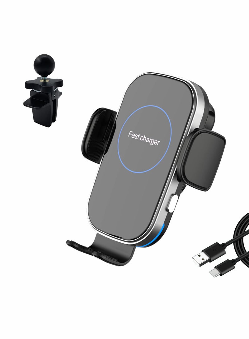 SYOSI Car Phone Mount with Wireless Charger, 15W Qi Fast Charging, Auto-Clamping Car Charger for iPhone, Samsung - Image 1
