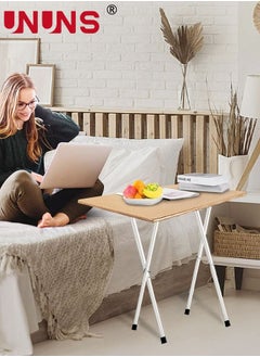 UNUNS Folding Table,Folding TV Table,TV Tray,Dinner Tray,Dinner Folding Table for Small Space Eating,Dinner Foldable Side Desk with Wooden Top and Metal Frame  - Image 3