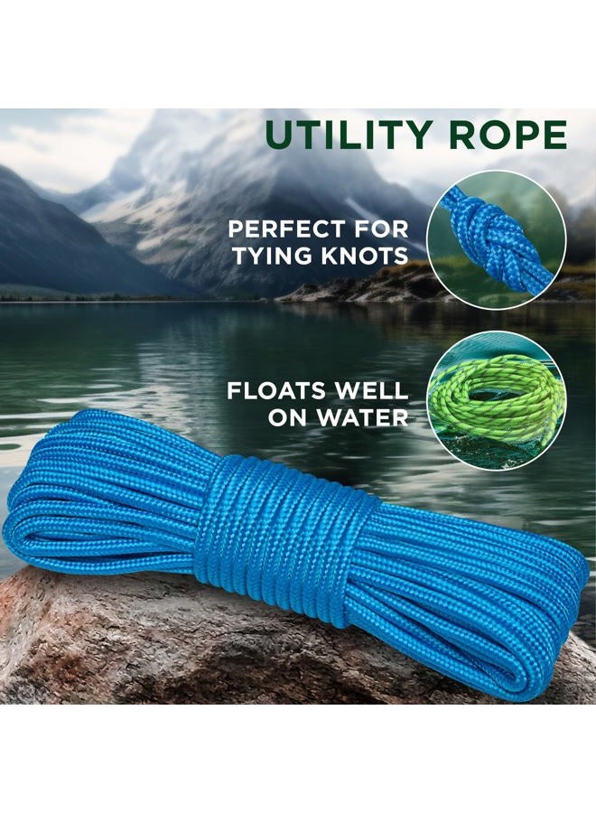 TECEUM Rope – 90 Feet x 1/4 Inch (7mm) – Strong All-Purpose Utility Rope – Camping, Crafting, Flag Pole, Indoor & Outdoor – Polypropylene Nylon Poly Lightweight Diamond Braided Cord – Sky Blue - Image 3