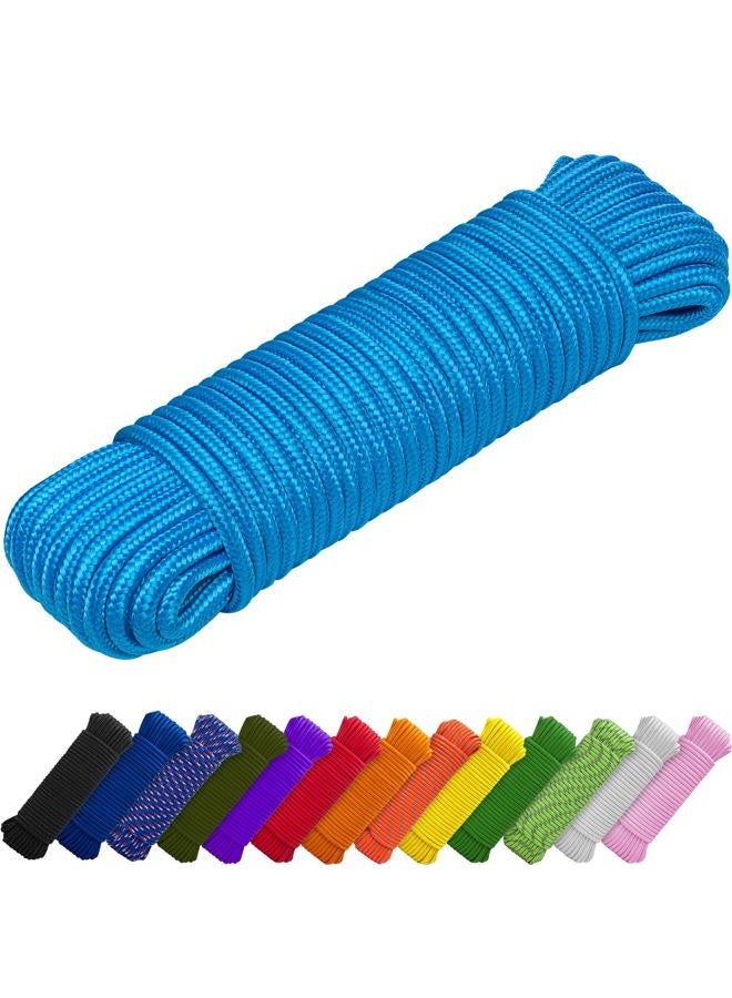 TECEUM Rope – 90 Feet x 1/4 Inch (7mm) – Strong All-Purpose Utility Rope – Camping, Crafting, Flag Pole, Indoor & Outdoor – Polypropylene Nylon Poly Lightweight Diamond Braided Cord – Sky Blue - Image 1