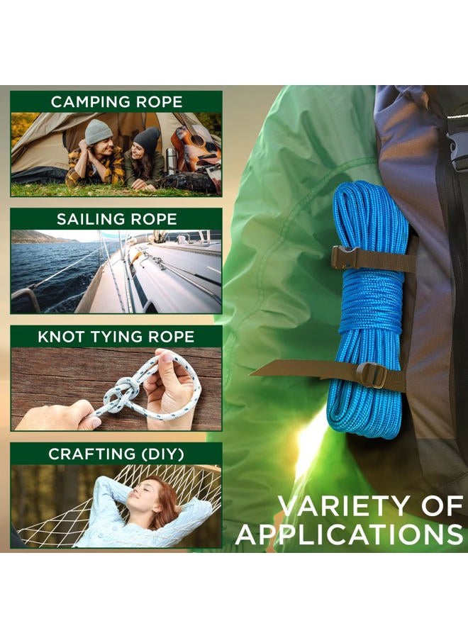TECEUM Rope – 90 Feet x 1/4 Inch (7mm) – Strong All-Purpose Utility Rope – Camping, Crafting, Flag Pole, Indoor & Outdoor – Polypropylene Nylon Poly Lightweight Diamond Braided Cord – Sky Blue - Image 5