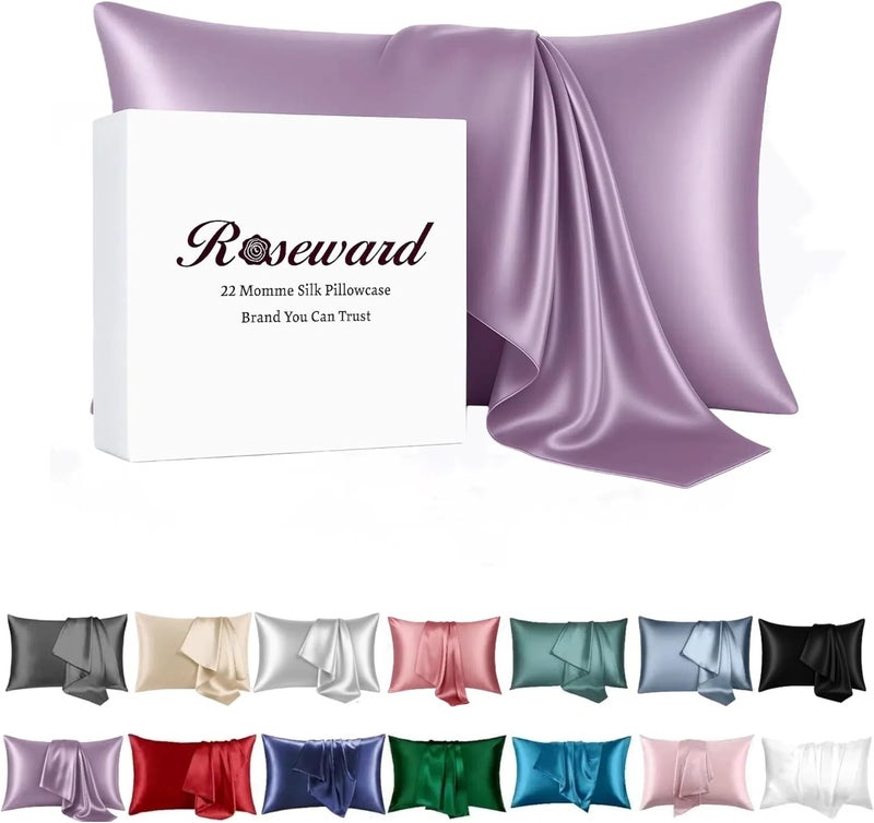 ROSEWARD 100% Mulberry Silk Pillowcase for Hair and Skin, Pure 22 Momme Silk, Acne Pillowcase with Zipper, Hypoallergenic, Cooling, Anti Wrinkle, 1 Pc 20"x26" (Standard, Purple) - Image 1