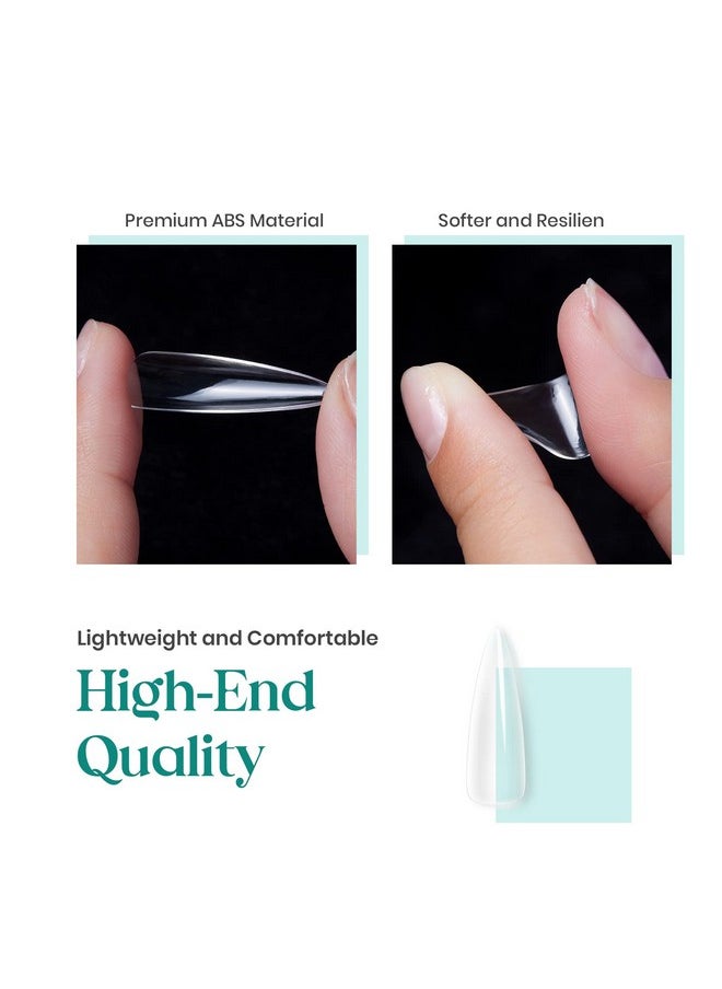 beetles Gel Polish Beetles Stiletto Nail Tips-500Pcs Medium Clear Stiletto Nail Tips, Pre Shaped Clear Full Cover False Nails for Gel Polish Art Soak Off Lamp Easy Nail Extensions Acrylic False Nail Tips  - Image 5
