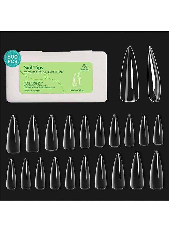 beetles Gel Polish Beetles Stiletto Nail Tips-500Pcs Medium Clear Stiletto Nail Tips, Pre Shaped Clear Full Cover False Nails for Gel Polish Art Soak Off Lamp Easy Nail Extensions Acrylic False Nail Tips  - Image 1