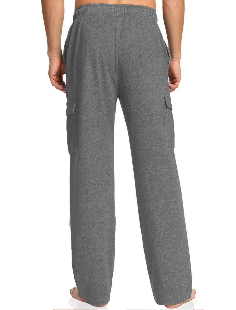 Deyeek Men's Lightweight Cargo Sweatpants with Pockets Baggy Cargo Sweat Pants for Men Straight Leg Grey Sweatpants for Men - Image 2