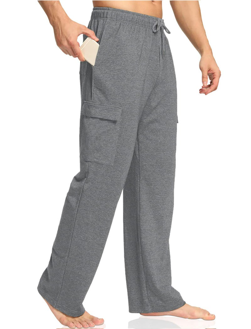 Deyeek Men's Lightweight Cargo Sweatpants with Pockets Baggy Cargo Sweat Pants for Men Straight Leg Grey Sweatpants for Men - Image 1