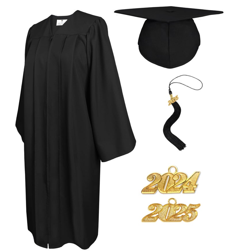 GradPlaza Matte Graduation Gown and Cap 2025 Year Set for Middle High College School Adult Black Size 48 Robe - Image 1