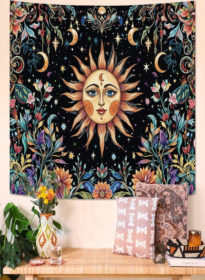 Aipon Sun and Moon Tapestry Hippie Boho Floral Wall Tapestry for Bedroom Aesthetic Colorful Flowers Vintage Celestial Botanical Plant Small Tapestries Wall Hanging for Living Room Dorm 48 x 36 Inch - Image 3