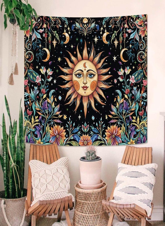 Aipon Sun and Moon Tapestry Hippie Boho Floral Wall Tapestry for Bedroom Aesthetic Colorful Flowers Vintage Celestial Botanical Plant Small Tapestries Wall Hanging for Living Room Dorm 48 x 36 Inch - Image 4