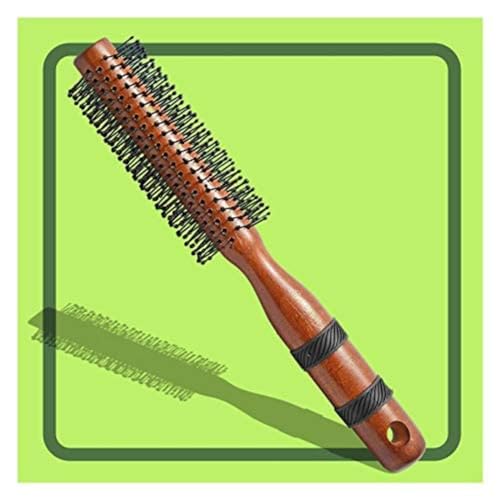 Scarlet Line Maple Wood Anti Static Round Hair Brush with Anti Slip Rubber Grips on Wooden Handle, Soft Ball Tip Nylon Bristles for Styling, Brown - Image 1