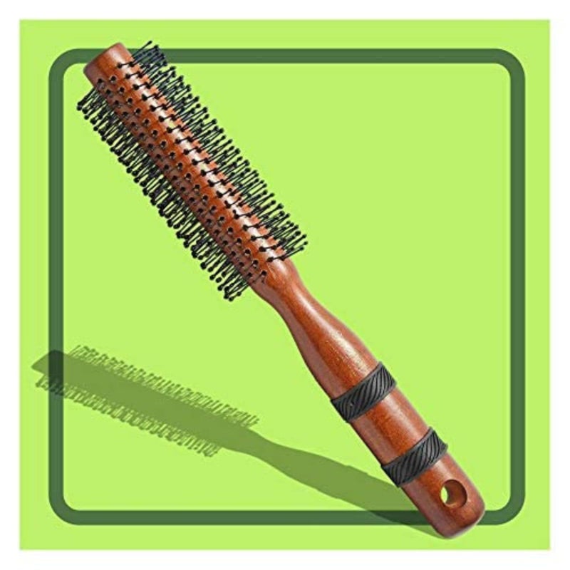 Scarlet Line Maple Wood Anti Static Round Hair Brush with Anti Slip Rubber Grips on Wooden Handle, Soft Ball Tip Nylon Bristles for Styling, Brown - Image 5