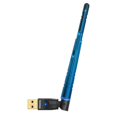 Krisnorey Long Range Upgraded Bluetooth 5.4 Adapter for PC, 5dBi High Gain Wireless USB Dongle for Windows 11/10/8.1/7 Laptop Linux Desktop, Plug & Pair Keyboard Mice Headphone Speaker Game Controller - Image 1
