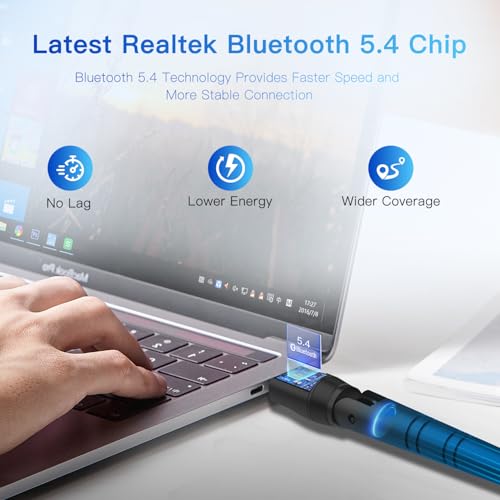 Krisnorey Long Range Upgraded Bluetooth 5.4 Adapter for PC, 5dBi High Gain Wireless USB Dongle for Windows 11/10/8.1/7 Laptop Linux Desktop, Plug & Pair Keyboard Mice Headphone Speaker Game Controller - Image 3