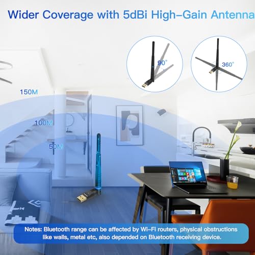 Krisnorey Long Range Upgraded Bluetooth 5.4 Adapter for PC, 5dBi High Gain Wireless USB Dongle for Windows 11/10/8.1/7 Laptop Linux Desktop, Plug & Pair Keyboard Mice Headphone Speaker Game Controller - Image 5