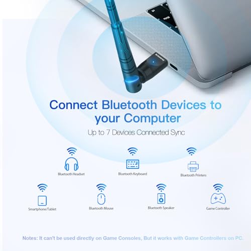 Krisnorey Long Range Upgraded Bluetooth 5.4 Adapter for PC, 5dBi High Gain Wireless USB Dongle for Windows 11/10/8.1/7 Laptop Linux Desktop, Plug & Pair Keyboard Mice Headphone Speaker Game Controller - Image 2