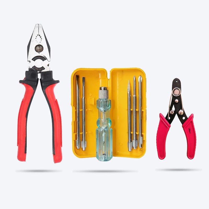 Hillgrove HGCM143M1 Combo of 3Pcs Plier 5in1 Screwdriver Set Wire Cutter Hand Tools Kit - Image 1